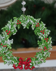 GLITTER RED/GREEN BOW WREATH (Set/3) MAGNETIC CHANDELIER ORNAMENT