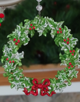 GLITTER RED/GREEN BOW WREATH (Set/3) MAGNETIC CHANDELIER ORNAMENT