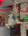 GLITTER CHAMPAGNE "RUNNING" REINDEER (Set/3) MAGNETIC CHANDELIER ORNAMENT