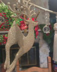 GLITTER CHAMPAGNE "PRANCING" REINDEER (Set/3) MAGNETIC CHANDELIER ORNAMENT