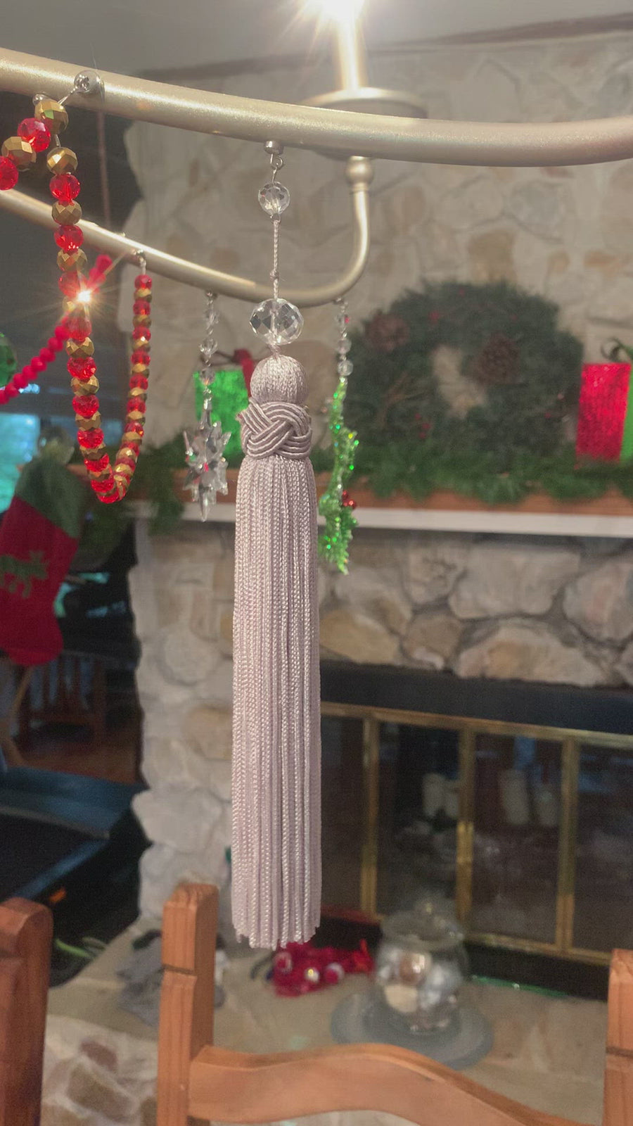 6.5" SILVER CRYSTAL BEAD TASSEL (Set/3) MAGNETIC CHANDELIER ORNAMENT - Magnetic Chandelier Accessory TrimKit®