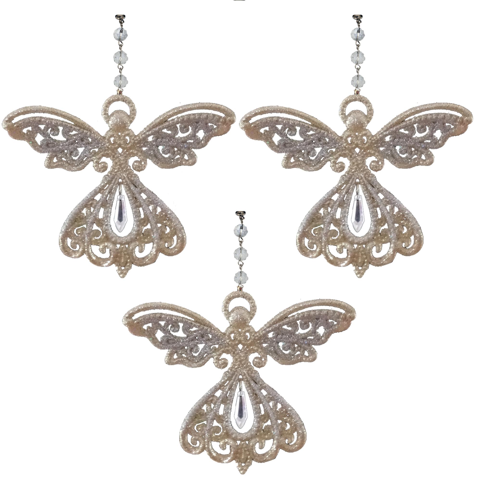 GLITTER PLATINUM GOLD ANGEL (Set/3) MAGNETIC CHANDELIER ORNAMENT