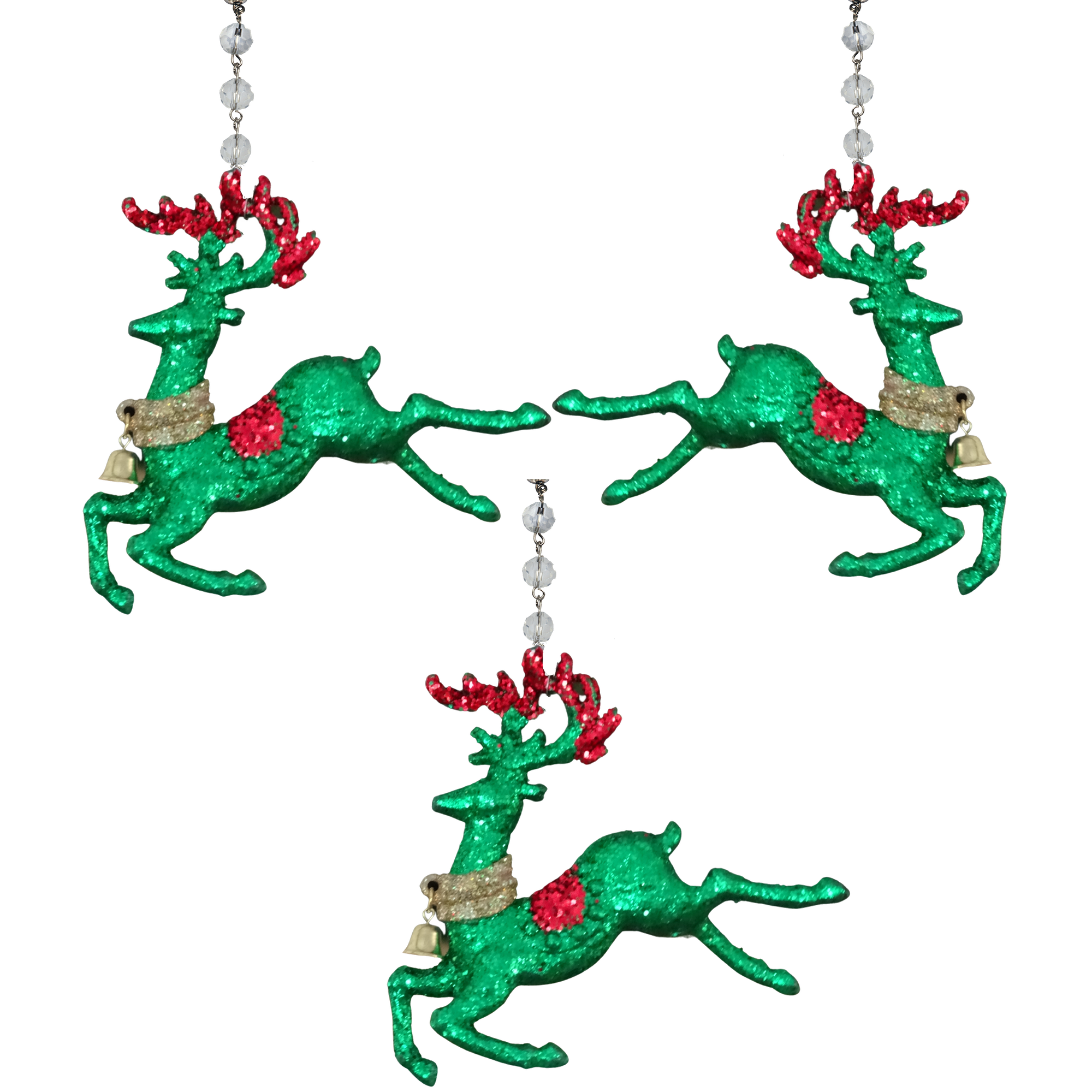 GLITTER GREEN REINDEER (Set/3) MAGNETIC CHANDELIER ORNAMENT