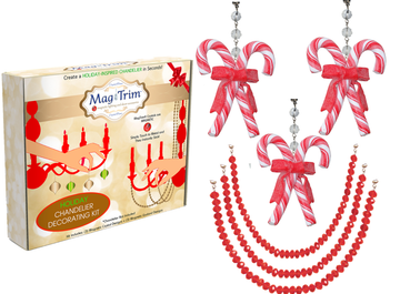 HOLIDAY CHANDELIER MAKEOVER KIT - (3) Candy Cane + (3) 12" Red Crystal Garland