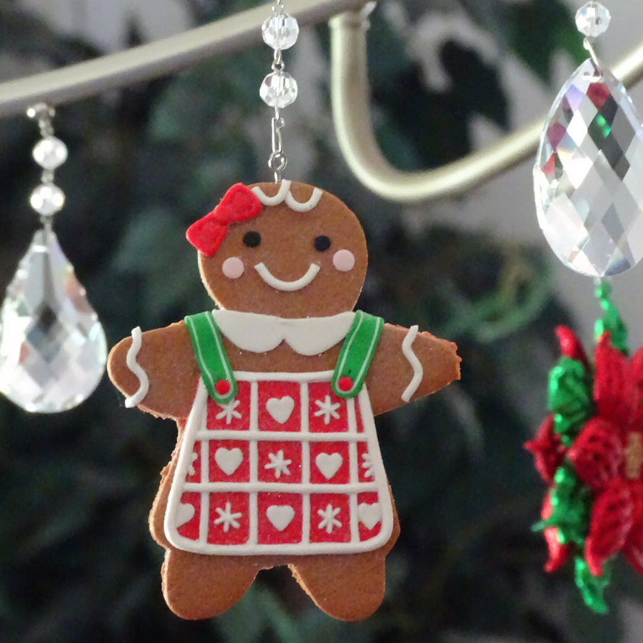 HOLIDAY CHANDELIER MAKEOVER KIT - (3) Gingerbread Girl + (3) 12" Red Bead Crystal Garland