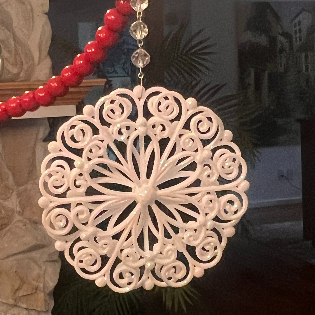 Glitter White Snowflake (Set/3) MAGNETIC CHRISTMAS ORNAMENT  - Magnetic Chandelier Accessory TrimKit®