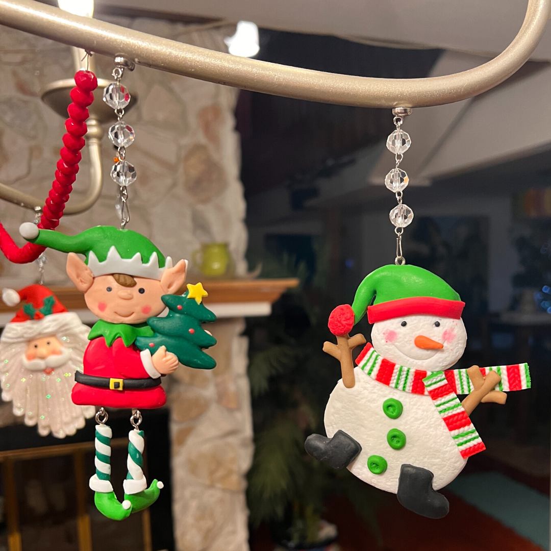 WHIMSICAL SNOWMAN - Green Hat (Set/3) MAGNETIC CHANDELIER ORNAMENT