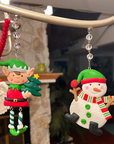 WHIMSICAL SNOWMAN - Green Hat (Set/3) MAGNETIC CHANDELIER ORNAMENT