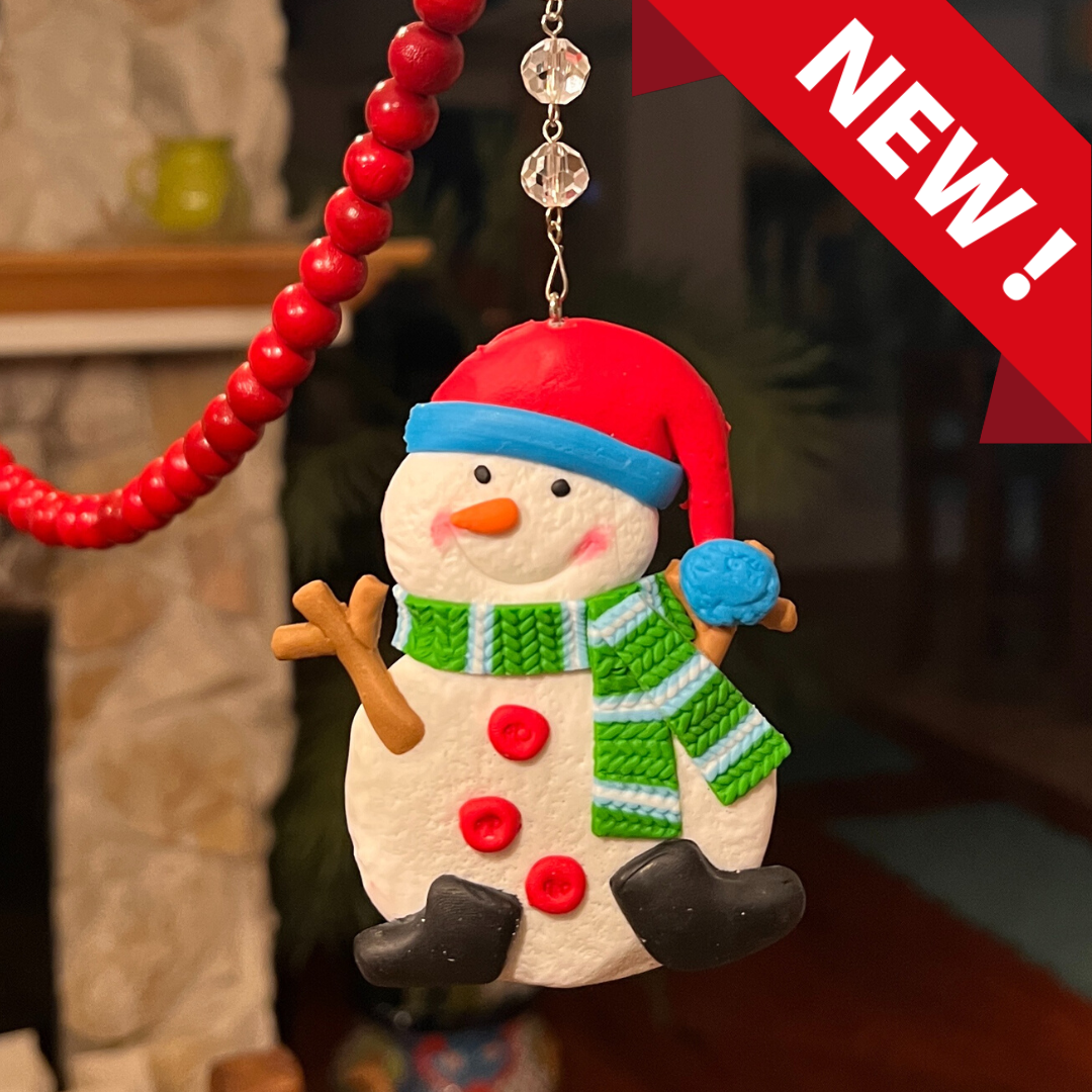 WHIMSICAL SNOWMAN - Blue Hat (Set/3) MAGNETIC CHANDELIER ORNAMENT