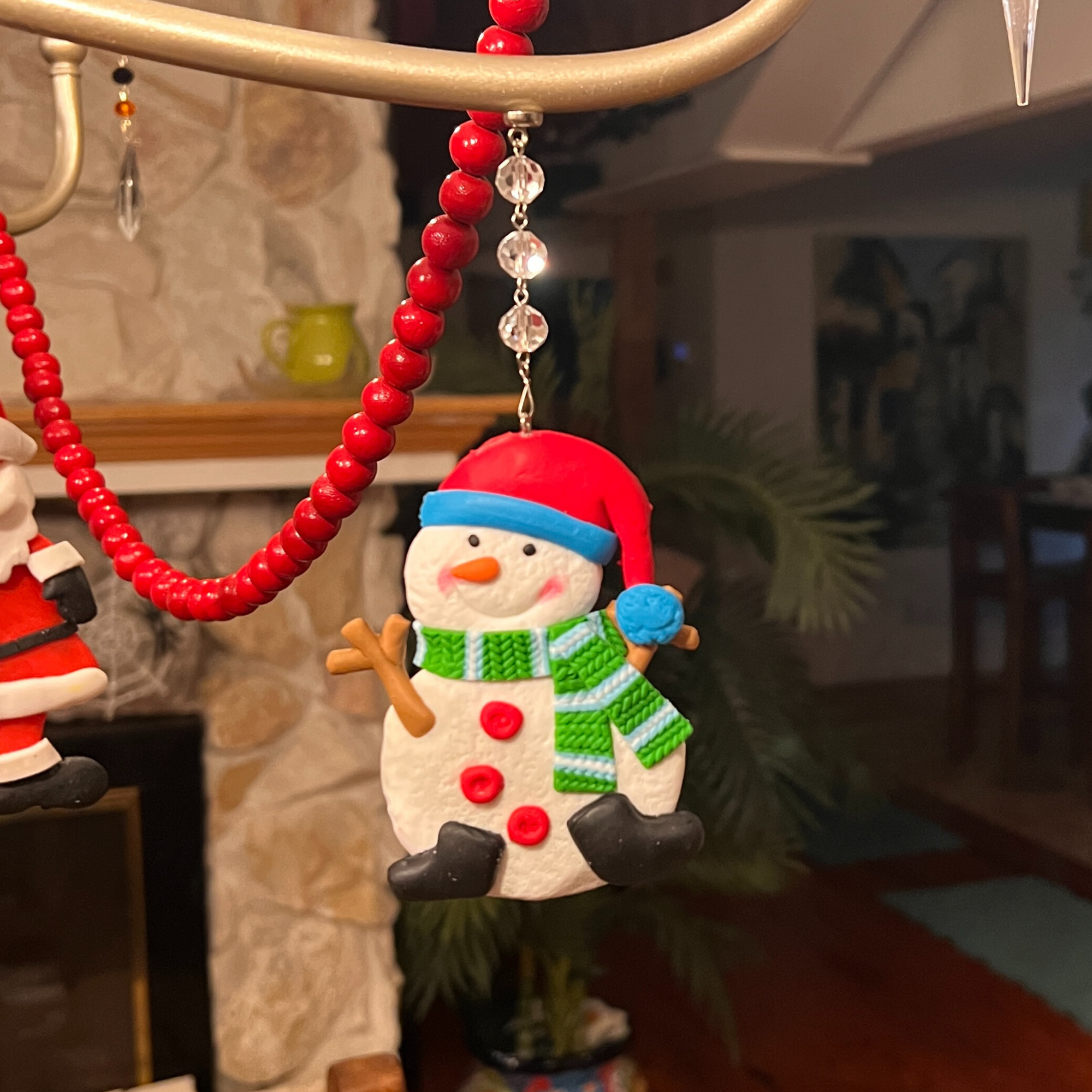 WHIMSICAL SNOWMAN - Blue Hat (Set/3) MAGNETIC CHANDELIER ORNAMENT