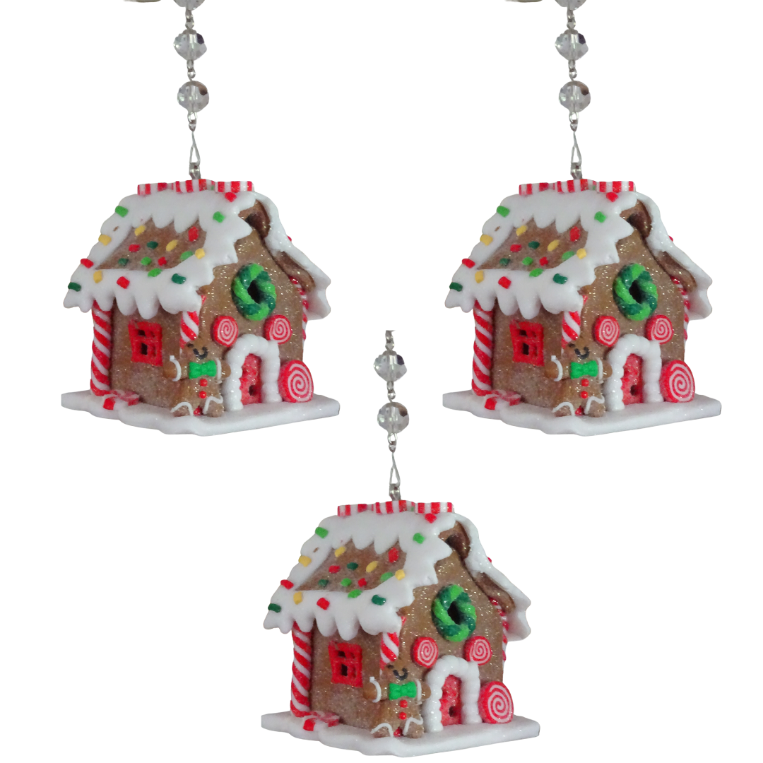 LIGHT UP GINGERBREAD HOUSE (Set/3) or (Set 1) MAGNETIC CHANDELIER ORNAMENT