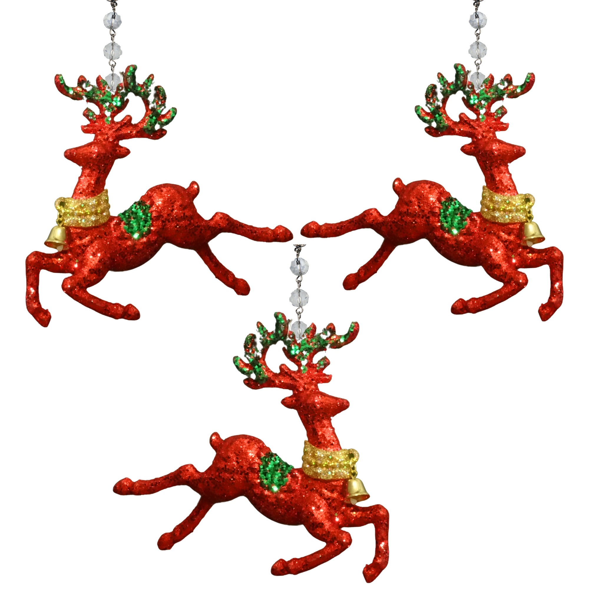 GLITTER RED REINDEER (Set/3) MAGNETIC CHANDELIER ORNAMENT