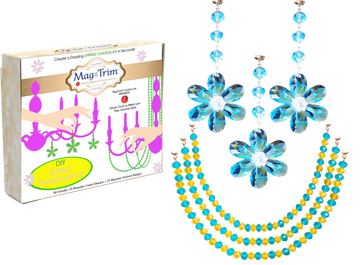 SPRING CHANDELIER MAKEOVER KIT - (3) Blue Crystal Daisy + (3) 12" Yellow/Blue Garland (Set/6)