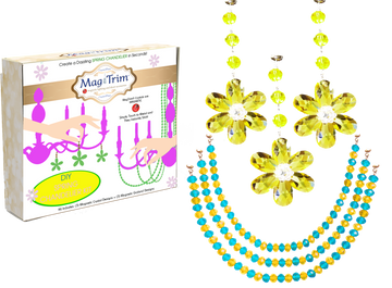 SPRING CHANDELIER MAKEOVER KIT - (3) Yellow Crystal Daisy + (3) 12" Yellow/Blue Garland (Set/6)