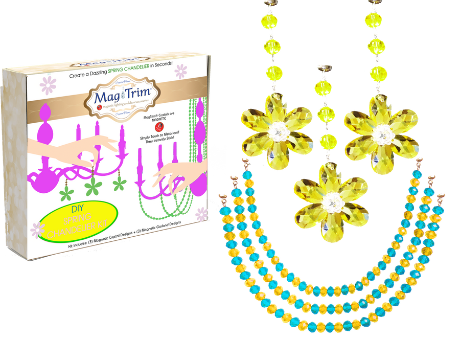 SPRING CHANDELIER MAKEOVER KIT - (3) Yellow Crystal Daisy + (3) 12" Yellow/Blue Garland (Set/6)