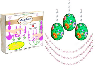 SPRING CHANDELIER MAKEOVER KIT - (3) Green Floral Egg + (3) 12" Pink Crystal Garland (Set/6)