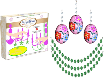 SPRING CHANDELIER MAKEOVER KIT - (3) Pink Floral Egg + (3) 12" Green Crystal Garland (Set/6)