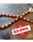 NATURAL BEIGE + RED (LARGE BEAD) 24" WOOD BEAD GARLAND w/ JUTE TASSELS (Set/1)