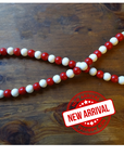 RED + WHITE (LARGE BEAD) 24" WOOD BEAD GARLAND w/ JUTE TASSELS (Set/1)