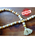 NATURAL BEIGE + WHITE (LARGE BEAD) 24" WOOD BEAD GARLAND w/ JUTE TASSELS (Set/1)