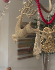 GLITTER CHAMPAGNE "RUNNING" REINDEER (Set/3) MAGNETIC CHANDELIER ORNAMENT