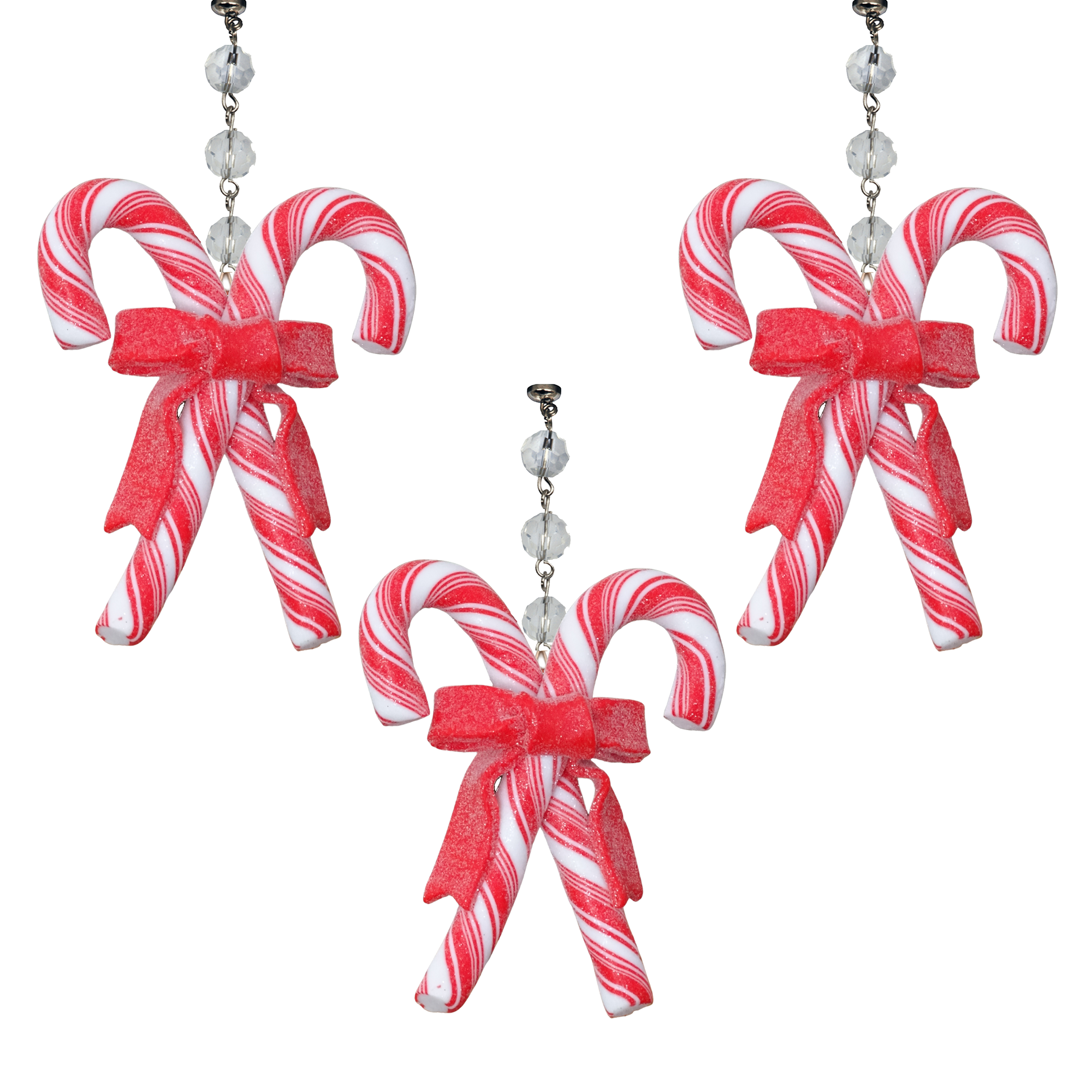 RED WHITE CANDY CANE w/BOW (Set/3) MAGNETIC CHANDELIER ORNAMENT