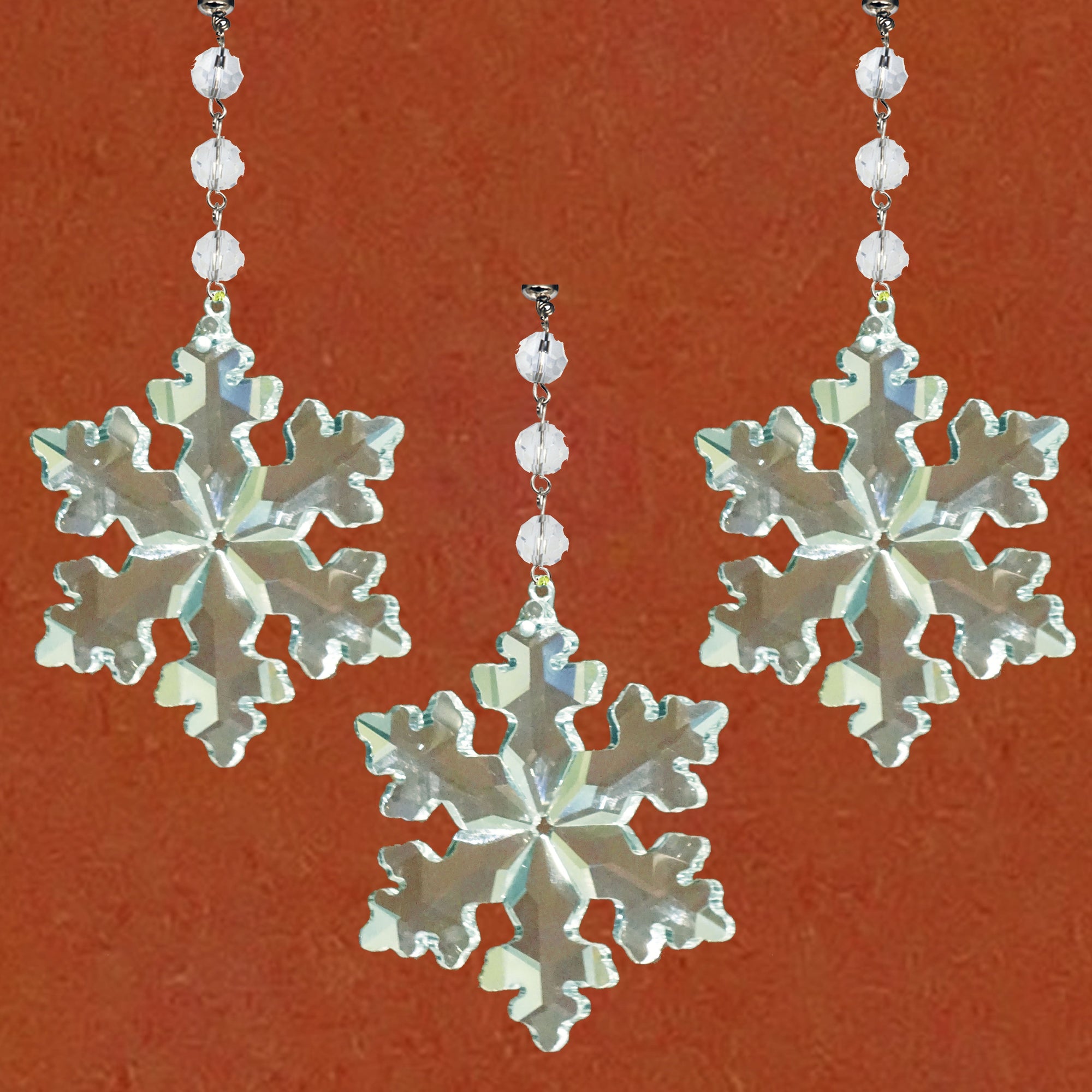 CLEAR CRYSTAL SNOWFLAKE (Set/3) MAGNETIC CHANDELIER ORNAMENT - MagTrim Designs LLC