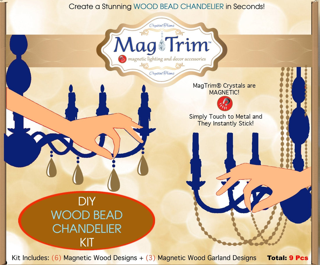 DIY Wood Bead Chandelier Kit - Natural Wood - Brown/Amber - MagTrim Designs LLC