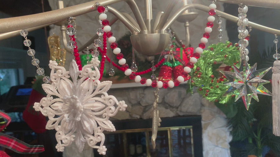 12" RED/WHITE CRYSTAL BEAD MAGNETIC CHANDELIER GARLAND (Set/3)