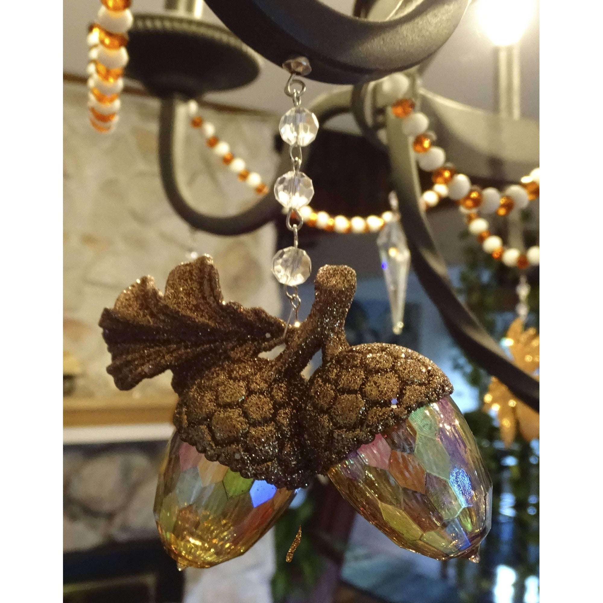 GLITTER ACORN (Set/3) MAGNETIC CHANDELIER ORNAMENT - MagTrim Designs LLC