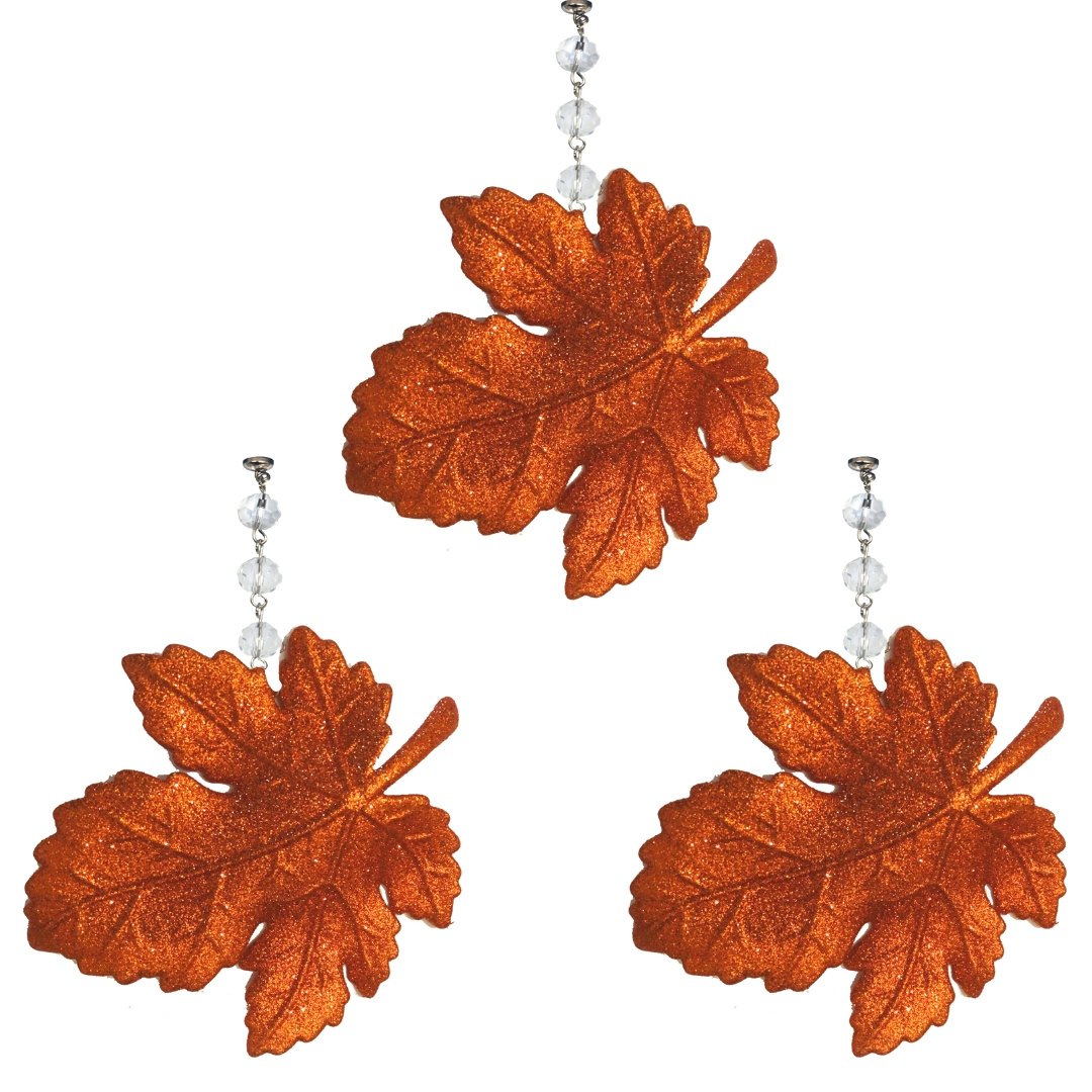 GLITTER AMBER LEAF (Set/3) MAGNETIC CHANDELIER ORNAMENT - MagTrim Designs LLC