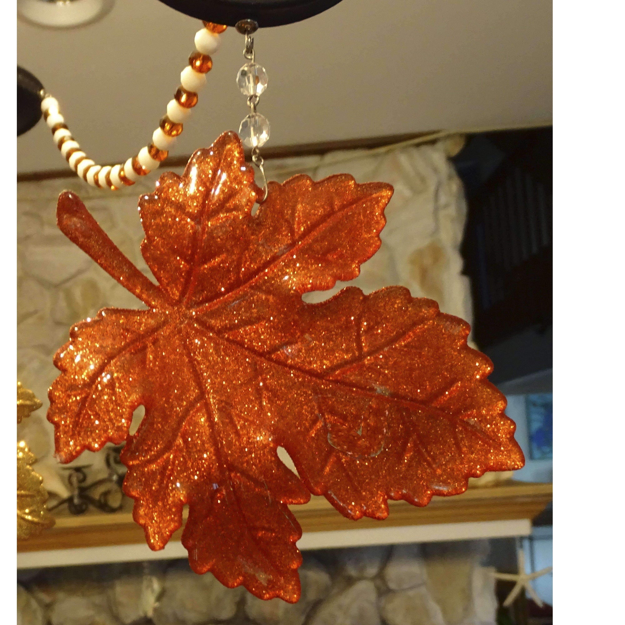 GLITTER AMBER LEAF (Set/3) MAGNETIC CHANDELIER ORNAMENT - MagTrim Designs LLC