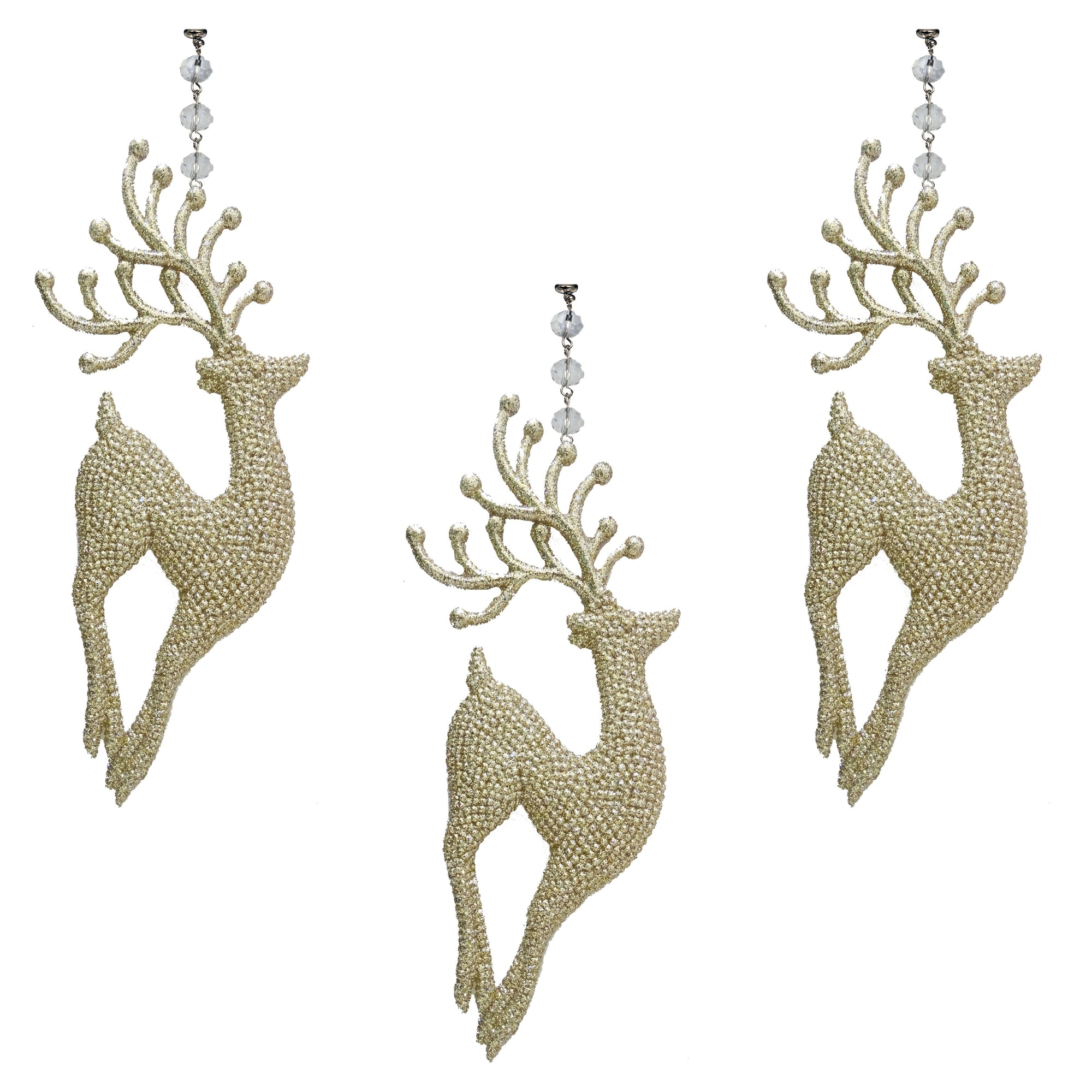 GLITTER CHAMPAGNE "PRANCING" REINDEER (Set/3) MAGNETIC CHANDELIER ORNAMENT - MagTrim Designs LLC