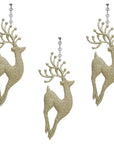 GLITTER CHAMPAGNE "PRANCING" REINDEER (Set/3) MAGNETIC CHANDELIER ORNAMENT - MagTrim Designs LLC