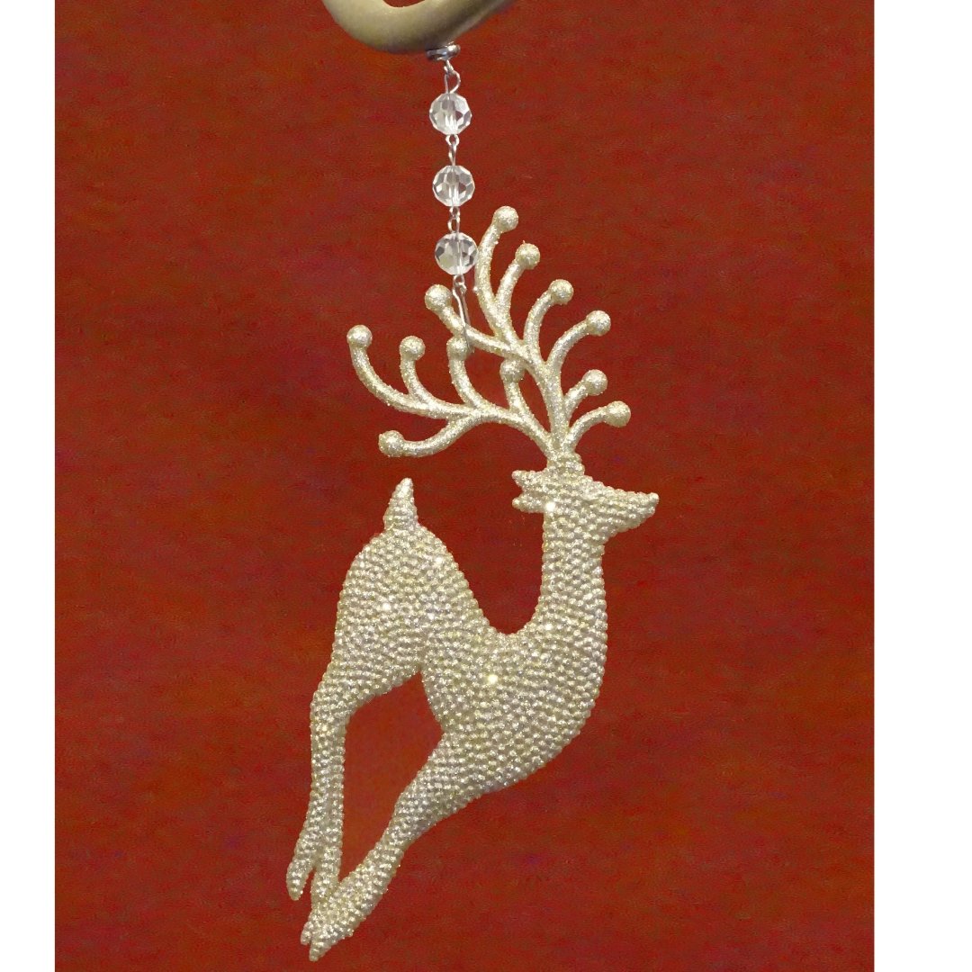 GLITTER CHAMPAGNE "PRANCING" REINDEER (Set/3) MAGNETIC CHANDELIER ORNAMENT - MagTrim Designs LLC