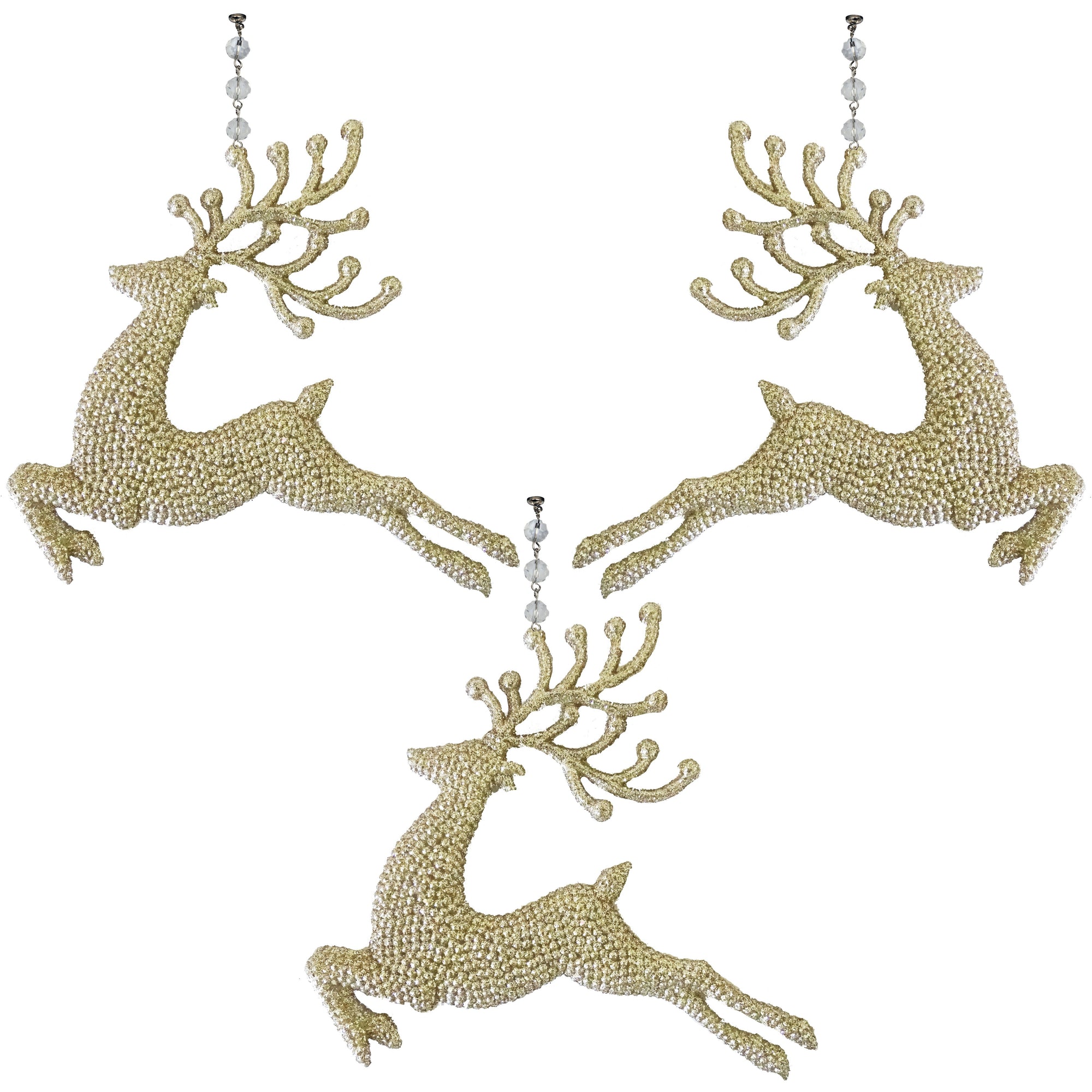 GLITTER CHAMPAGNE &quot;RUNNING&quot; REINDEER (Set/3) MAGNETIC CHANDELIER ORNAMENT - MagTrim Designs LLC