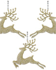 GLITTER CHAMPAGNE "RUNNING" REINDEER (Set/3) MAGNETIC CHANDELIER ORNAMENT - MagTrim Designs LLC