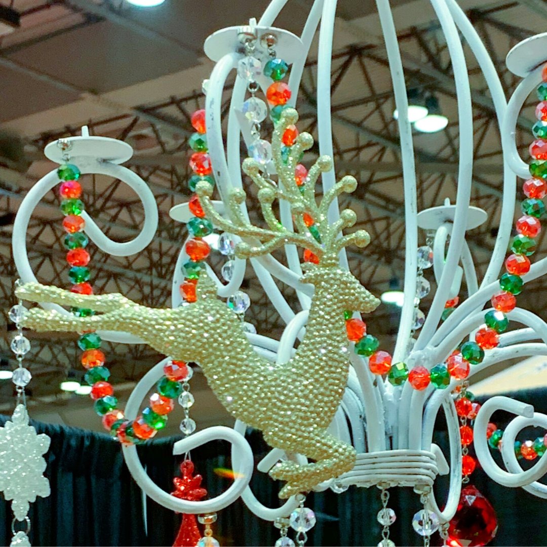 GLITTER CHAMPAGNE &quot;RUNNING&quot; REINDEER (Set/3) MAGNETIC CHANDELIER ORNAMENT - MagTrim Designs LLC