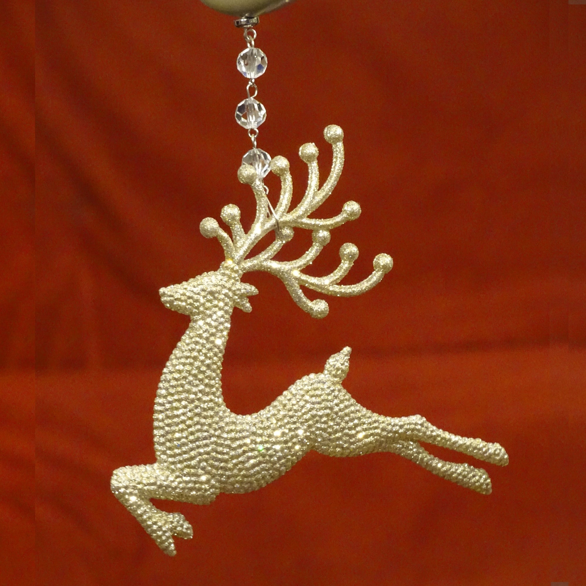 GLITTER CHAMPAGNE "RUNNING" REINDEER (Set/3) MAGNETIC CHANDELIER ORNAMENT - MagTrim Designs LLC