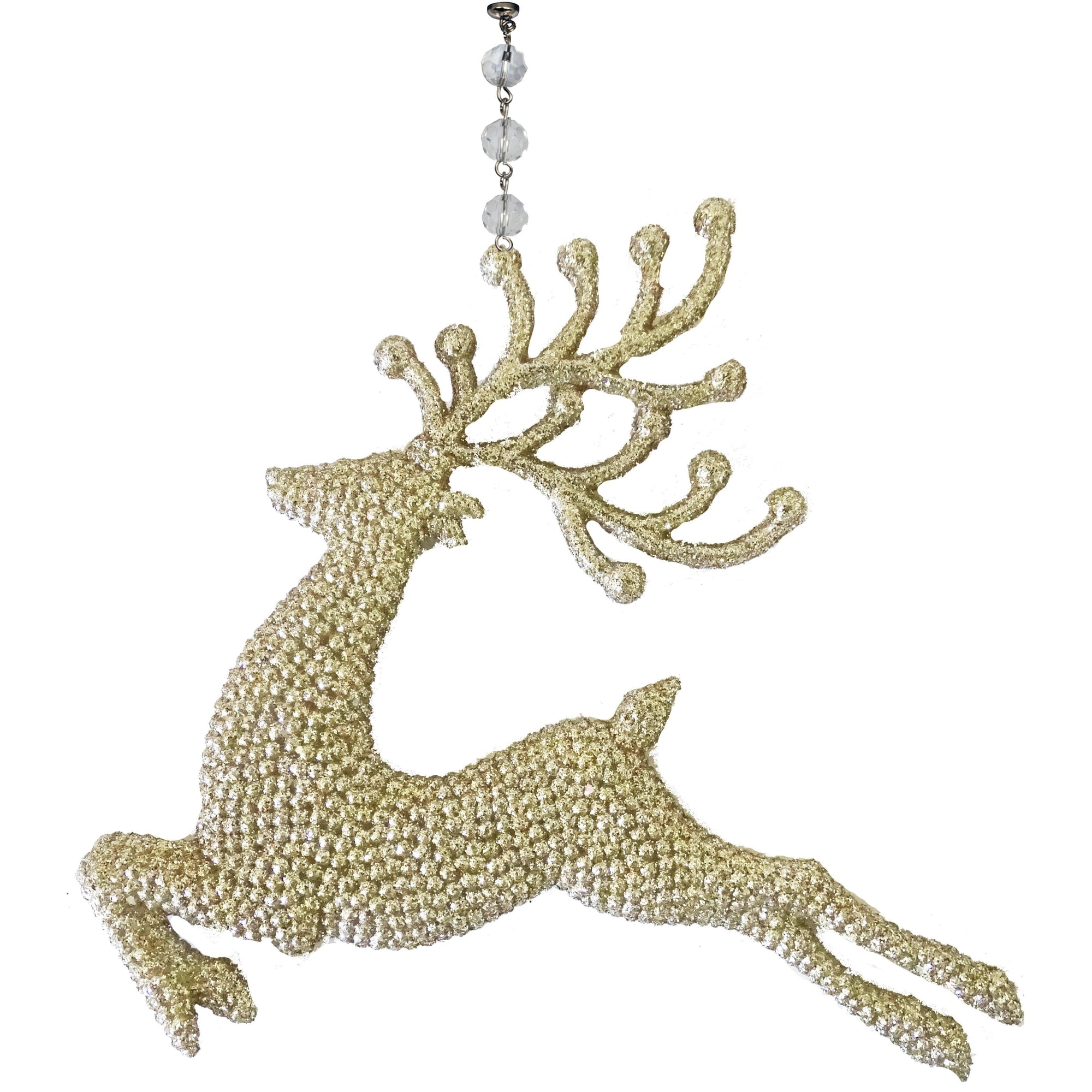 GLITTER CHAMPAGNE "RUNNING" REINDEER (Set/3) MAGNETIC CHANDELIER ORNAMENT - MagTrim Designs LLC