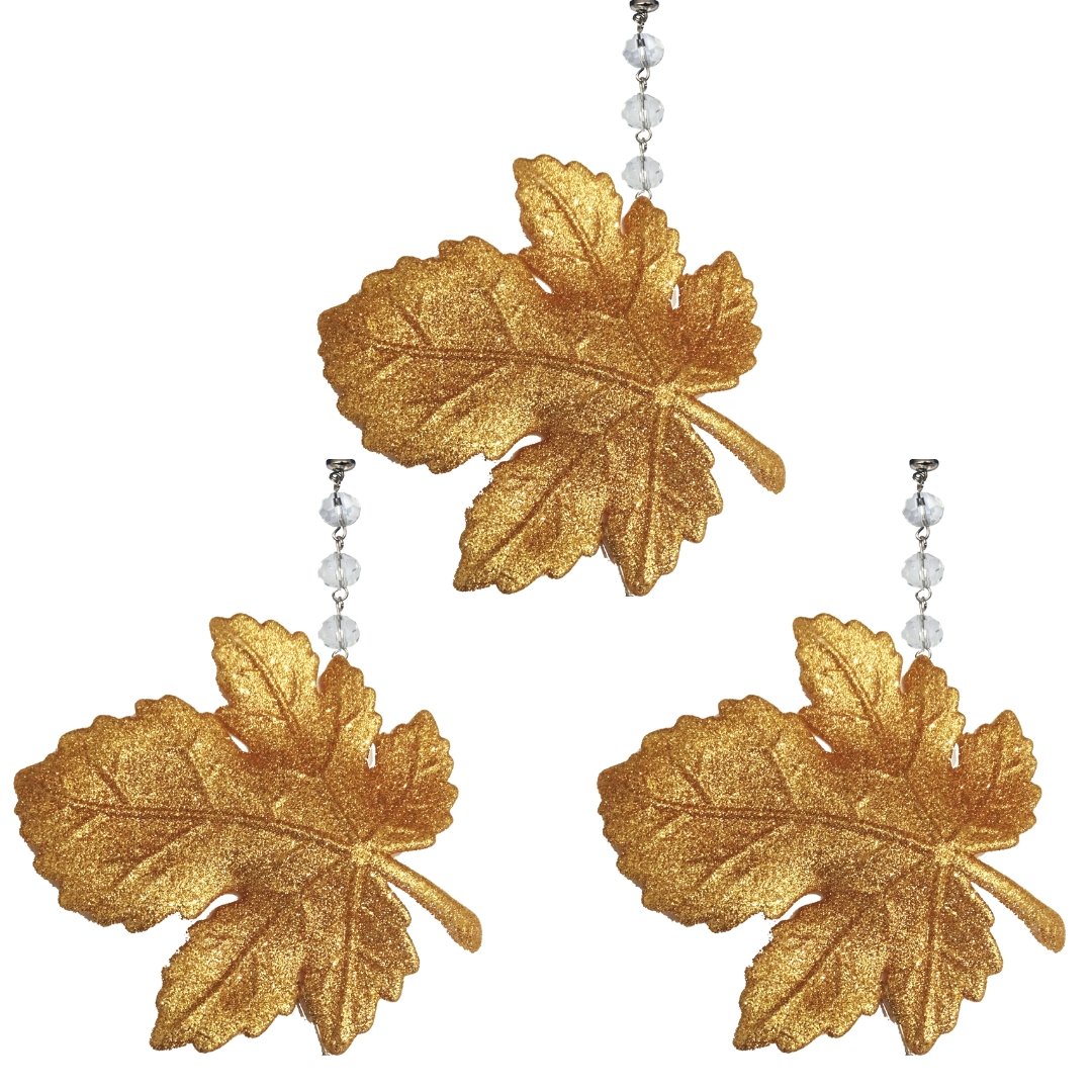 GLITTER GOLD LEAF (Set/3) MAGNETIC CHANDELIER ORNAMENT - MagTrim Designs LLC