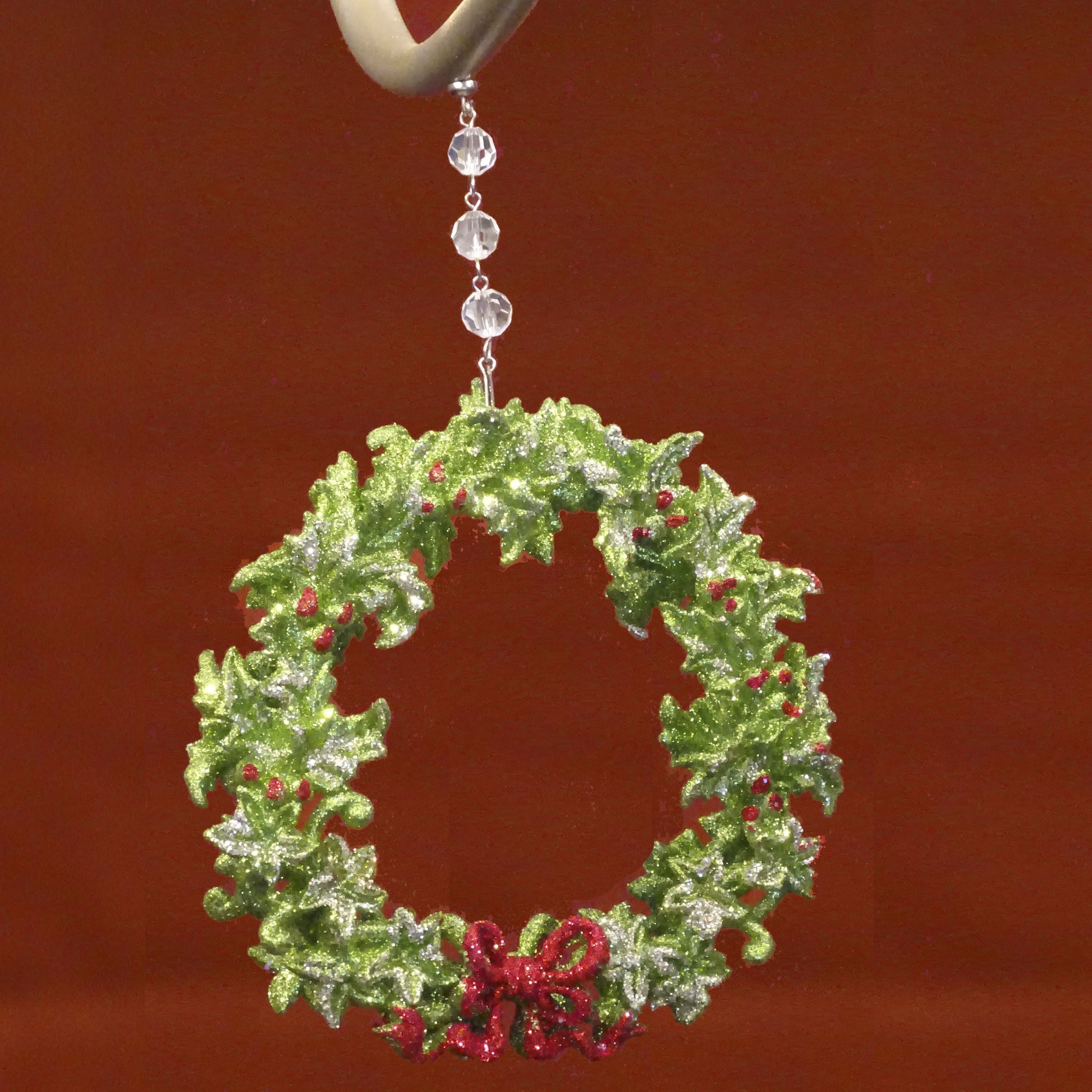 GLITTER RED/GREEN BOW WREATH (Set/3) MAGNETIC CHANDELIER ORNAMENT - MagTrim Designs LLC