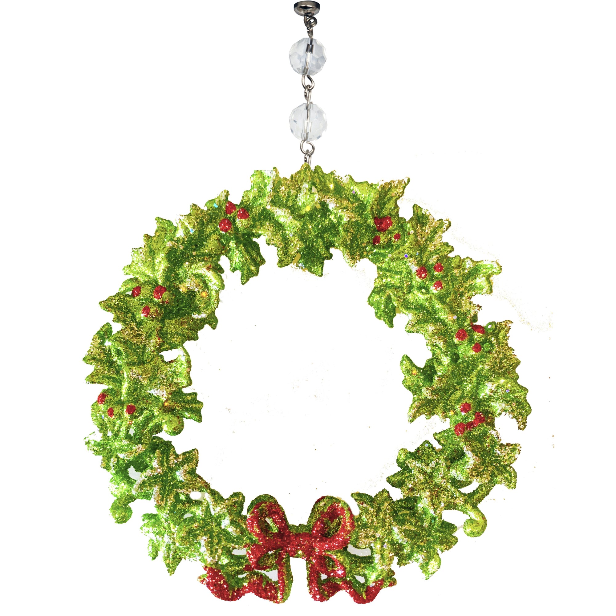 GLITTER RED/GREEN BOW WREATH (Set/3) MAGNETIC CHANDELIER ORNAMENT - MagTrim Designs LLC