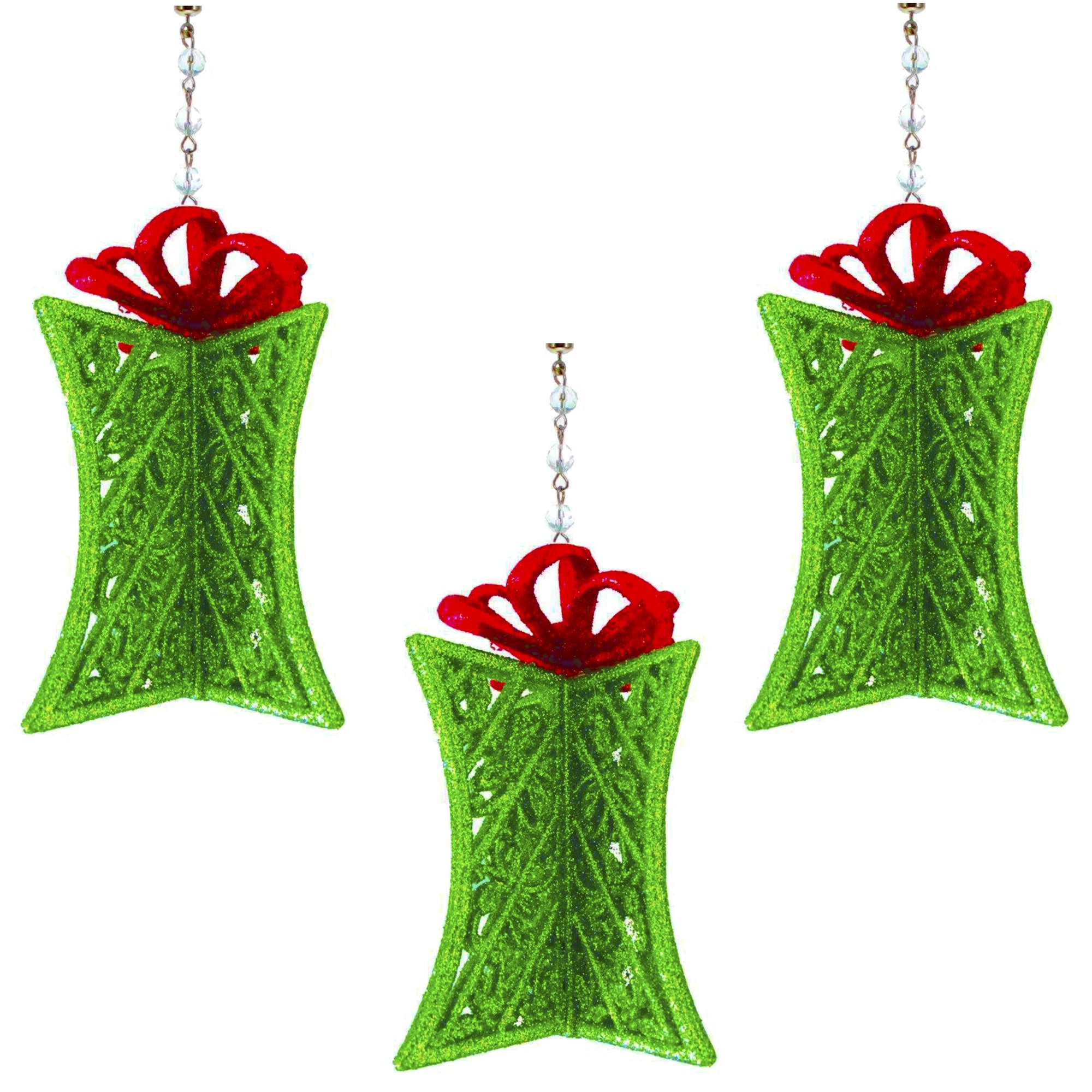 GLITTER RED/GREEN GIFT BOX (Set/3) MAGNETIC CHANDELIER ORNAMENT - MagTrim Designs LLC