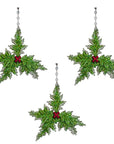 GLITTER RED/GREEN HOLLY (Set/3) MAGNETIC CHANDELIER ORNAMENT - MagTrim Designs LLC