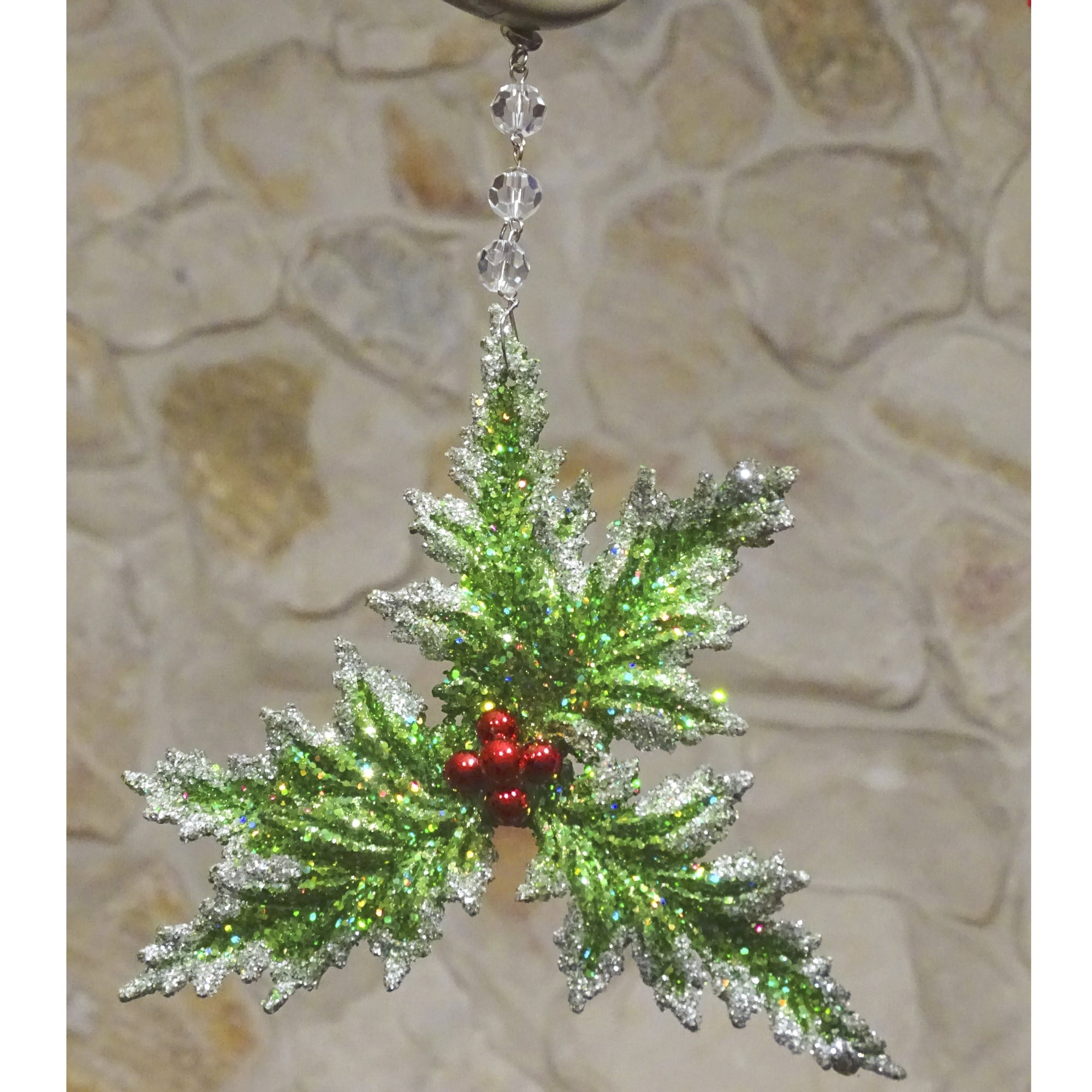 GLITTER RED/GREEN HOLLY (Set/3) MAGNETIC CHANDELIER ORNAMENT - MagTrim Designs LLC