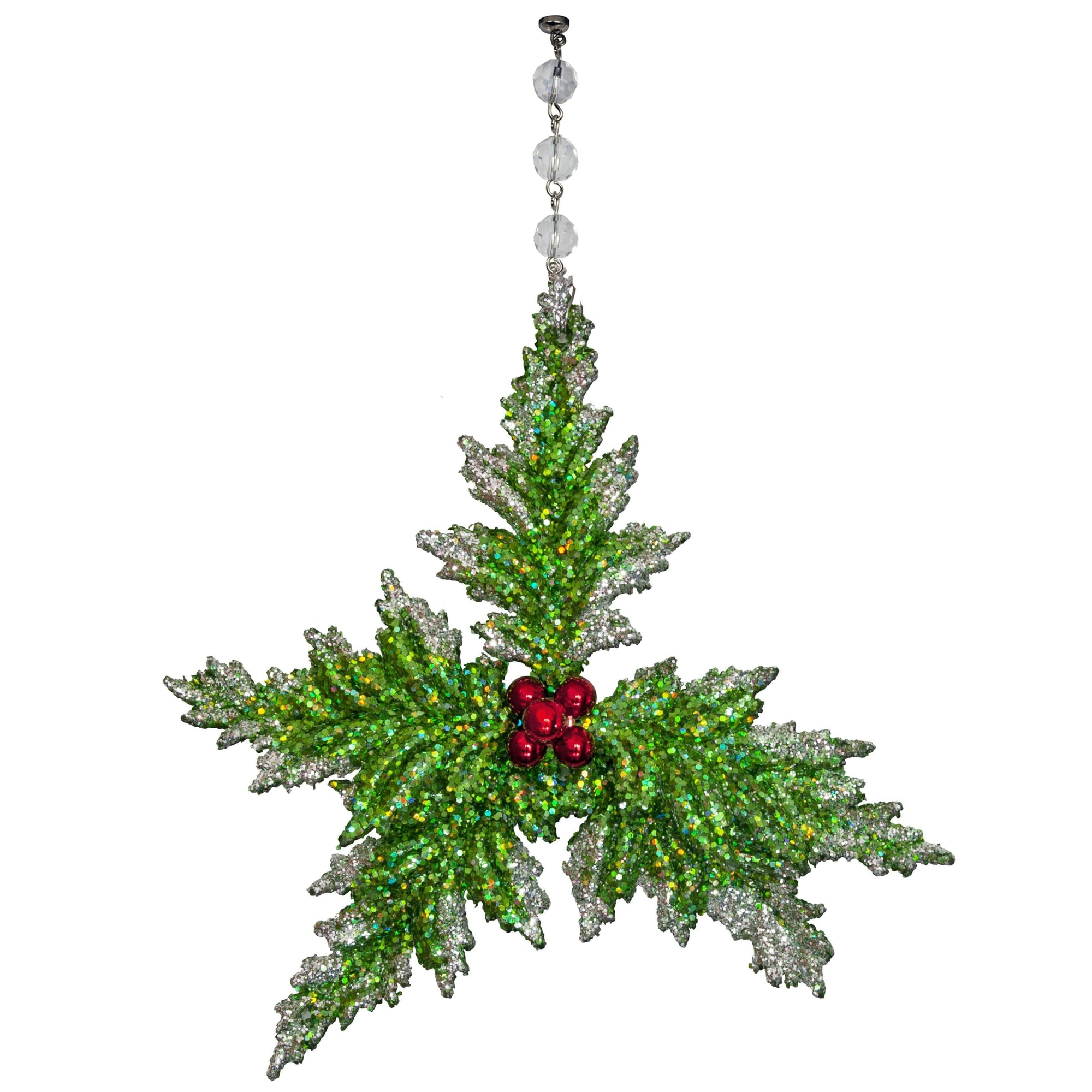 GLITTER RED/GREEN HOLLY (Set/3) MAGNETIC CHANDELIER ORNAMENT - MagTrim Designs LLC