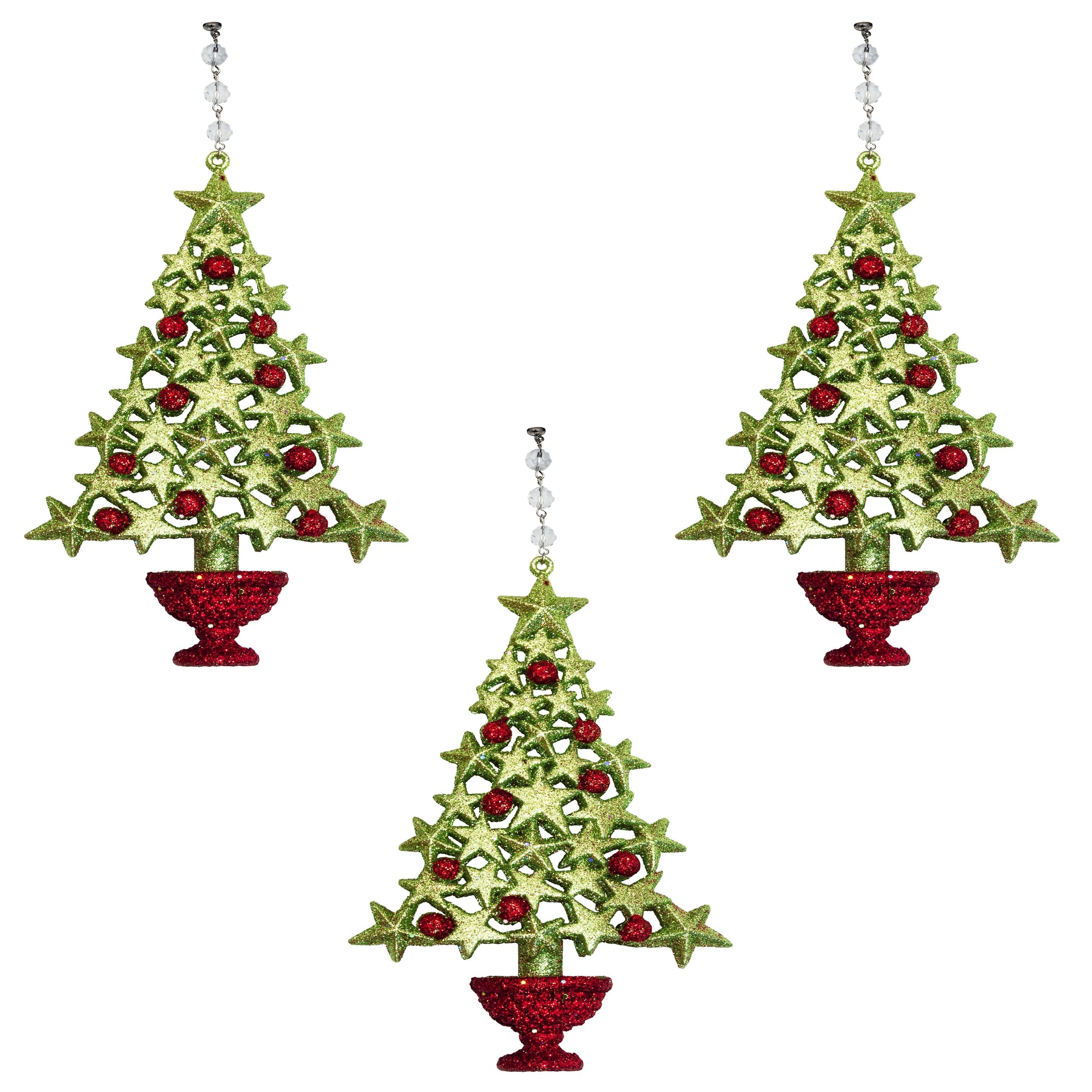 GLITTER RED/GREEN TREE (Set/3) MAGNETIC CHANDELIER ORNAMENT - MagTrim Designs LLC