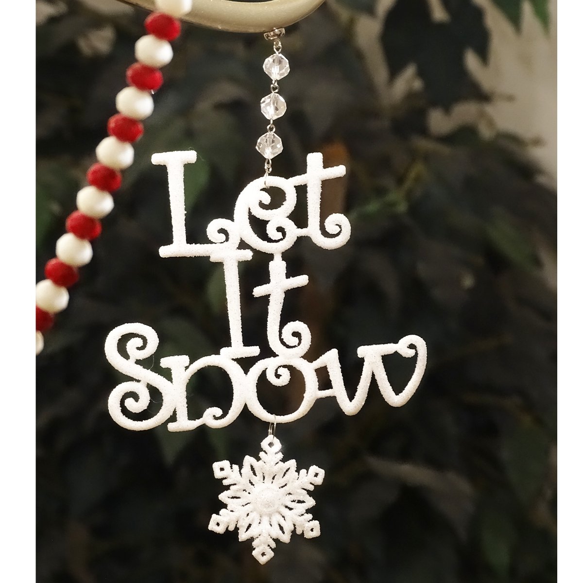 GLITTER WHITE LET IT SNOW ORNAMENT (Set/3) MAGNETIC CHRISTMAS ORNAMENT - Magnetic Chandelier Accessory TrimKit® - MagTrim Designs LLC