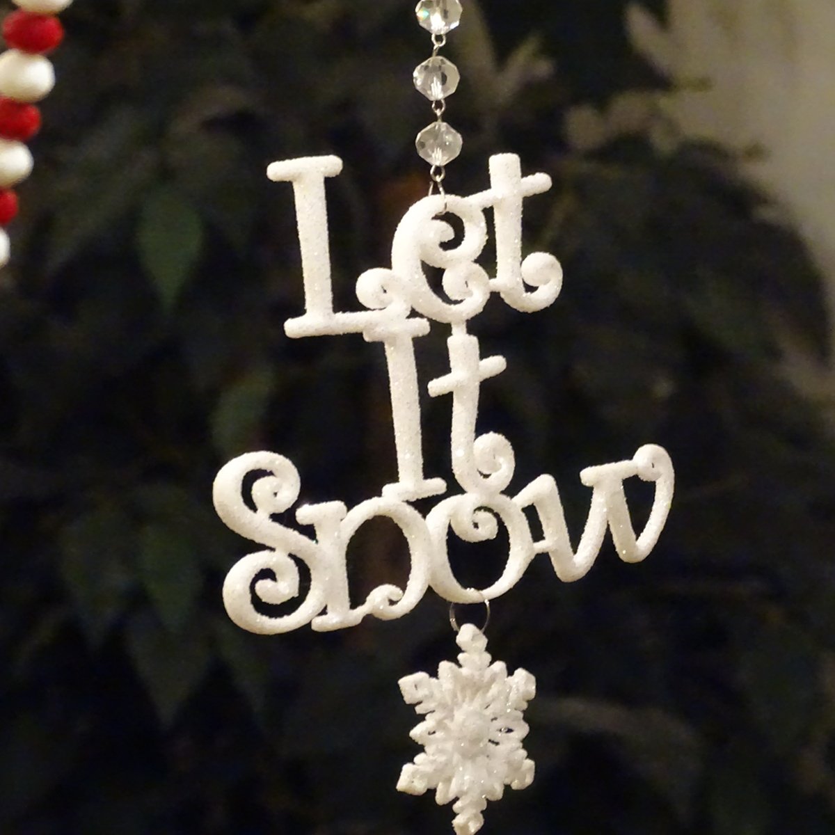 GLITTER WHITE LET IT SNOW ORNAMENT (Set/3) MAGNETIC CHRISTMAS ORNAMENT - Magnetic Chandelier Accessory TrimKit® - MagTrim Designs LLC